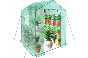 Lekit Greenhouse for Ourdoors - 56 x 56 x 75'' Walk-in Greenhouse with 4 Tiers 11 Shelves, Side Mesh Window - Portable & Durable Green House Kit with PE Thicken Cover, Anchors, Ropes