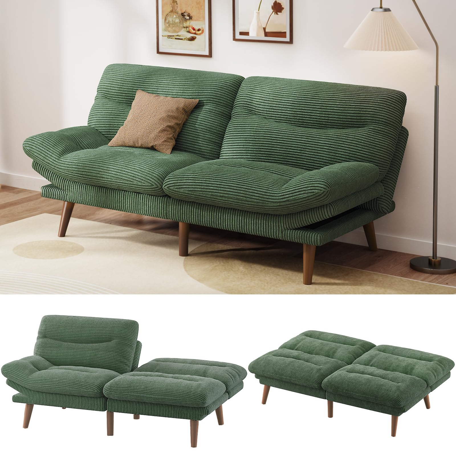 Photo 1 of ***MISSING PARTS*** ***READ CLERK NOTES*** Pipishell Futon Couch Sofa, Corduroy Futons with Adjustable Backrest and Armrests, Futon Sofa Bed for Small Apartments, Living Room or Office, Green