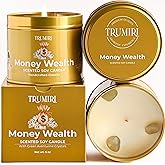 Money Wealth - Crystal Candles for Home Scented - 5oz Soy Wax Natural Clean Organic Non Toxic with Essential Oils - for Real Cash Luck Manifestation Aromatherapy Gift Bathroom - Long Lasting Candel