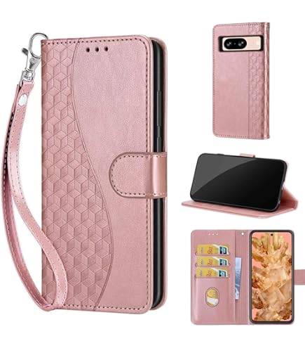 Phone Case For Google Pixel 8 5G 6.2-Inch 2023 Wallet Cover With Tempered Glass Screen Protector And Crossbody Wrist Strap Leather Flip Pattern Zipper
