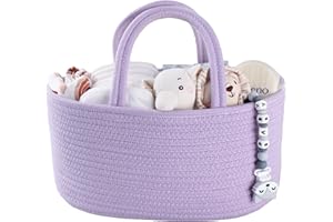 Baby Diaper Caddy Organizer Cotton Rope Nursery Storage Bin Basket Portable Holder Tote Bag for Changing Table Car Travel Bab