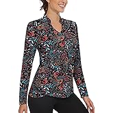 Soneven Womens Long Sleeve Golf Shirts Moisture Wicking V Neck Golf Polo Shirts Collarless Tennis Shirts