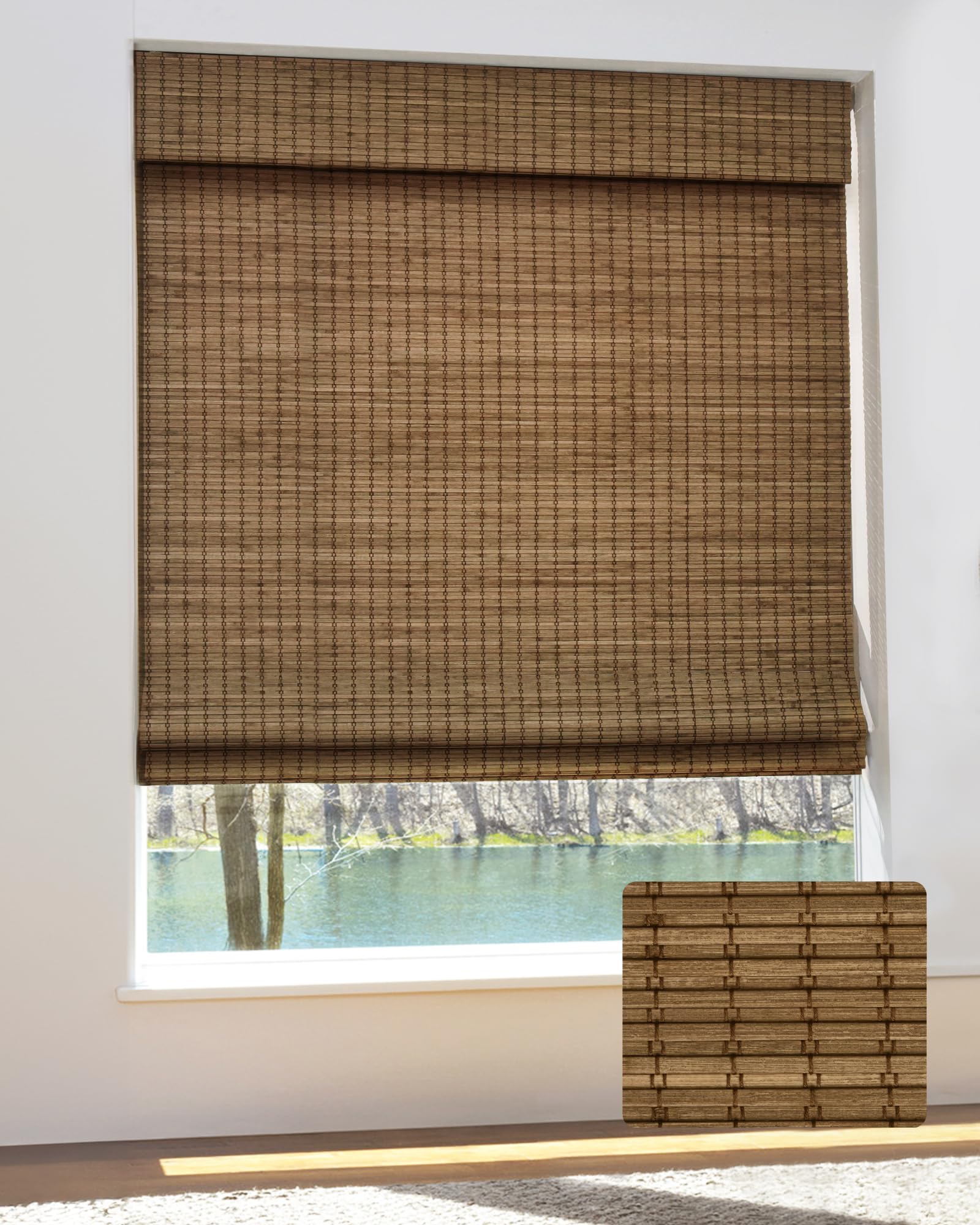 Photo 1 of ** DIFFERENT SHADE THAN STOCK PICTURE** UNISHADES Cordless Bamboo Roman Shades for Windows, Blinds Size (47" W ×64" H) Colour
