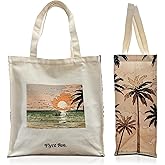 Flynt Ave. Summer Aesthetic Canvas Tote Bag with Zippered Interior Pocket for Personal Items. The Everyday Tote Bag for Work, Sports, Dance, Yoga Bag, Gym Tote. Beach Bag for Travel.