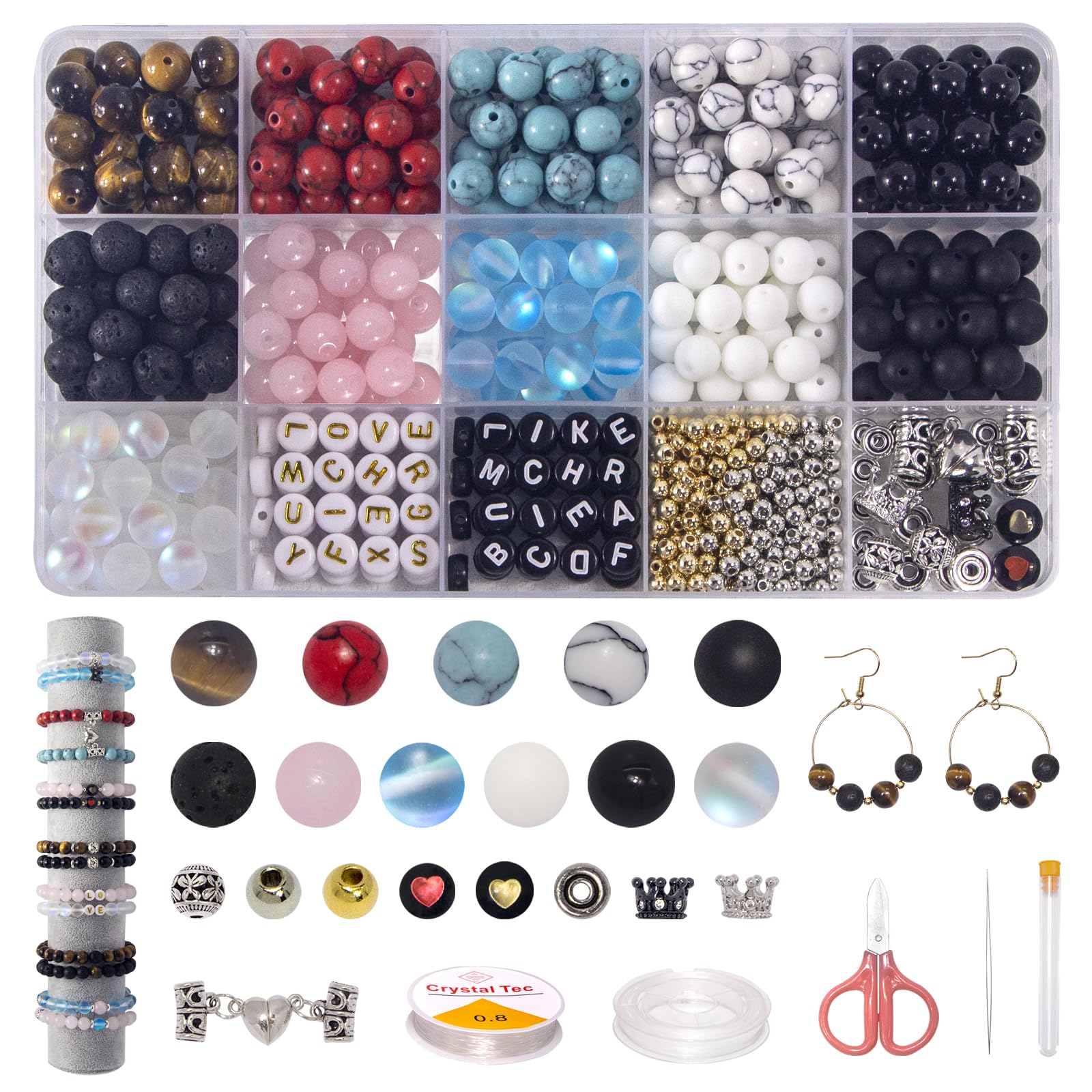 Mchruie 636pc Bracelet Making Kit, 8mm Beads for Bracelets Making - Natural Stone Gemstone Beads for Jewelry Making DIY Bracelet Kit for Adults Beginners