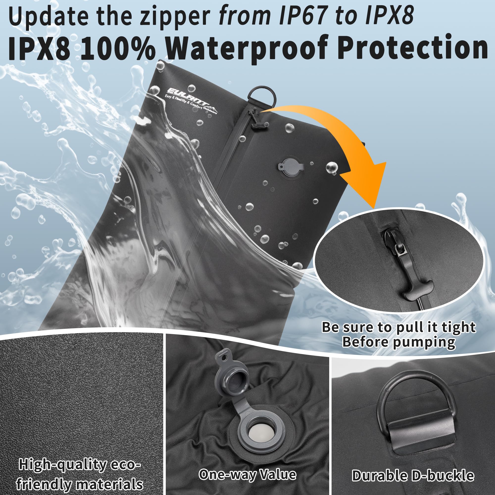 EULANT Wasserdicht Vakuumbeutel für Reisen mit Pumpe, Wiederverwendbare Kompressionsbeutel für Koffer/Gepäck/Rucksack, Vakuumversiegelungsbeutel mit IPX8 Luftdichtem Reißverschluss, Schwarz*2 4