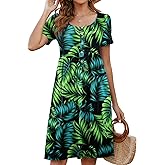 RANPHEE Womens Casual Short Sleeve Empire Waisted Pleated Babydoll Button Dresses with Pockets