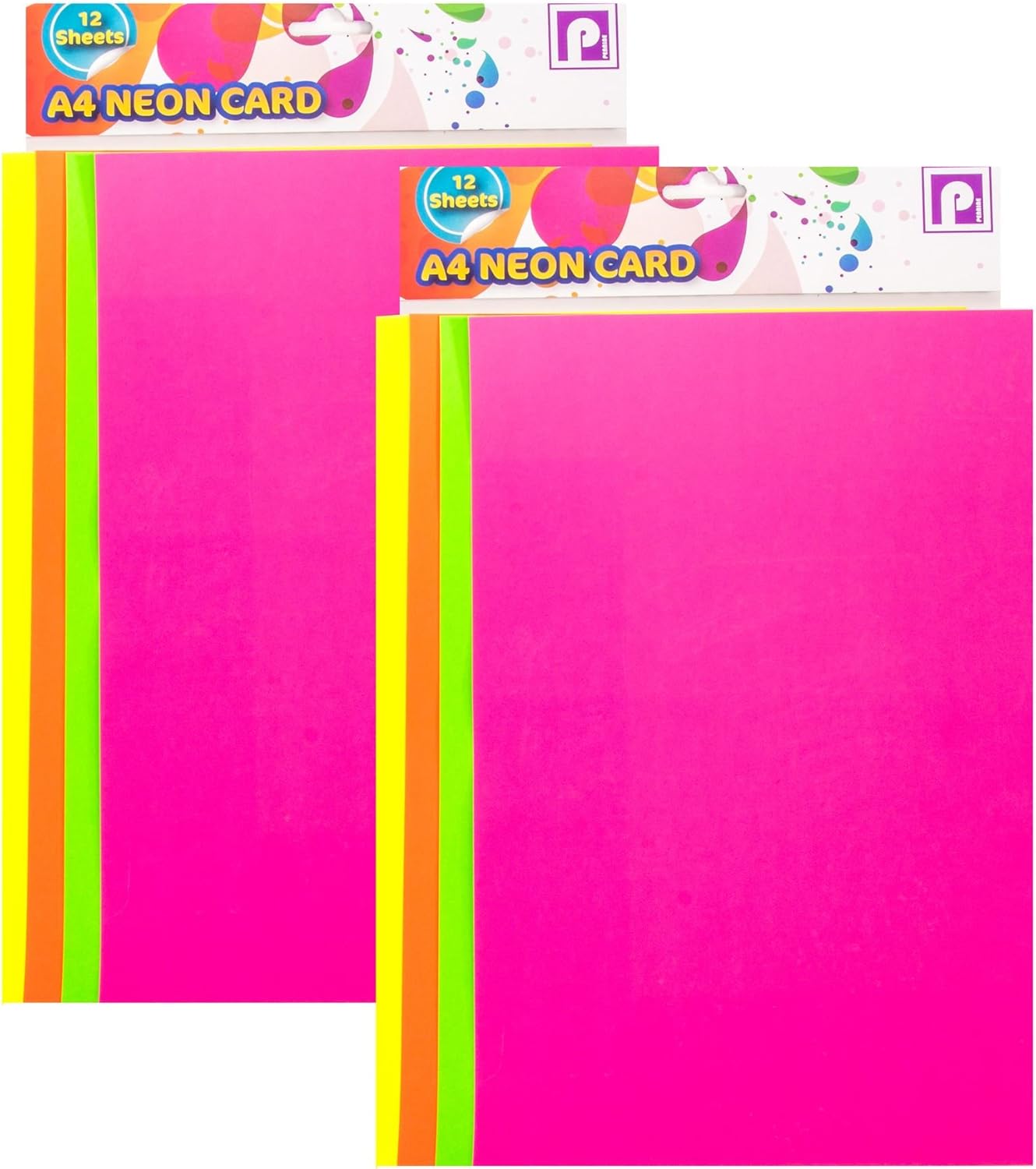 24x Sheets of A4 Neon Card Fluorescent Thick 200gsm Craft Card Stock