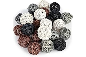 DomeStar 24PCS Brown Decorative Balls for Bowl Centerpiece, 2 Inch Rattan Balls Bowl Fillers Decor - Wicker Twig Orbs Spheres, Wedding Home Vase Table Decor