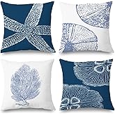 Supwhd Starfish Pillow Covers, Coastal Pillow Covers 18x18 Set of 4, Starfish Coastal Pillows Decorative Throw Pillows Cover for Couch Bed Living Room Bedroom