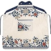 patdrea Blue Floral Linen Apron with Pocket,French Kitchen Garden Chef BBQ Aprons for Women and Men,Crisscross Back Straps