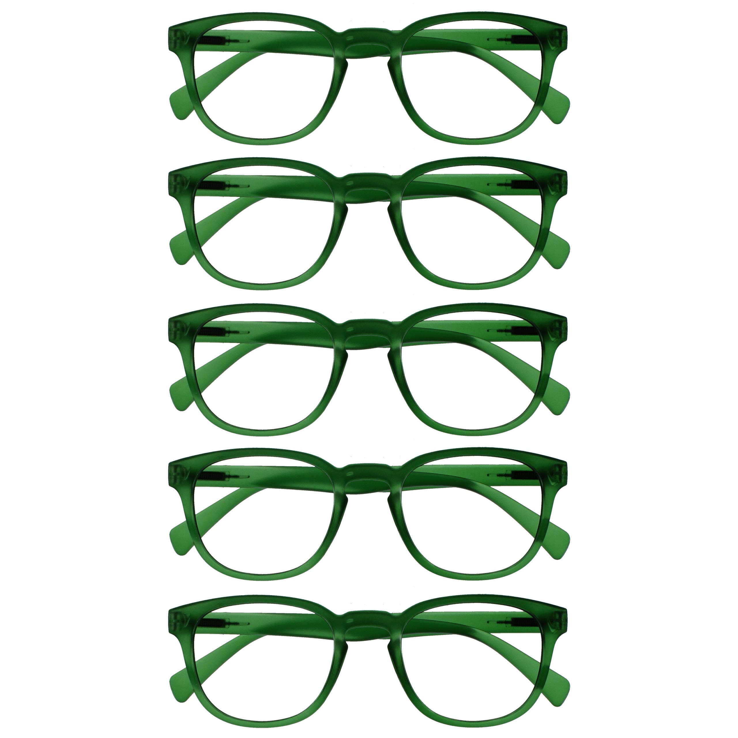 Photo 1 of OPULIZE POP Reading Glasses for Women Men,Scratch Resistant Round Matt Frame with Spring Hinges, Green +3.50 (Pack of 5)