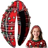 CEALXHENY Christmas Headband for Women Holiday Accessories Red Plaid Headbands Jeweled Crystal Knotted Headband Festive Christmas Sweater Outfits Holiday Gifts (Red Plaid 5)