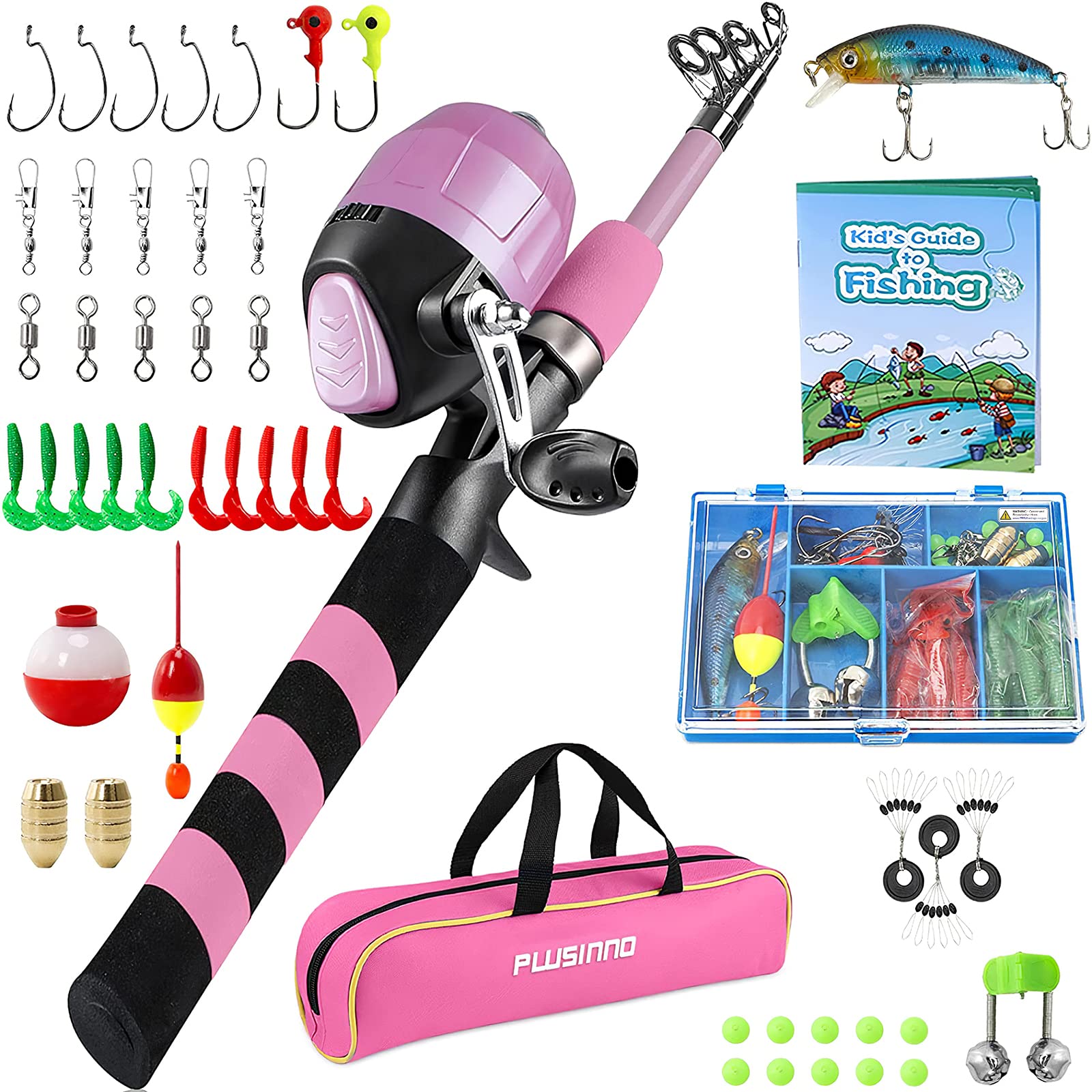 Photo 1 of PLUSINNO Kids Fishing Pole, Portable Telescopic Fishing Rod and Reel Combo Kit - with Spincast Fishing Reel Tackle Box for Boys, Girls, Youth (Pink, 1.2M 3.94Ft)