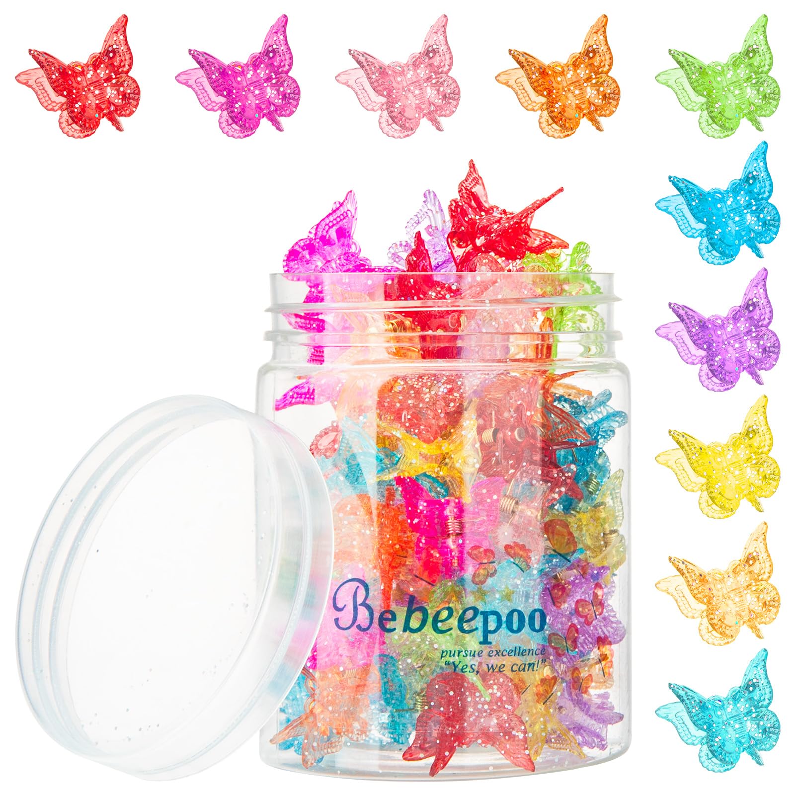 Photo 1 of Sparkly Mini Butterfly Clips?BEBEEPOO Glitter Mini Butterfly Hair Claw Clips,Colorful Hair Accessories for Girls and Women - 90s Y2K Cute, Small, Tiny Clip in 10 Assorted Colors, Set of 50 (Glitter)