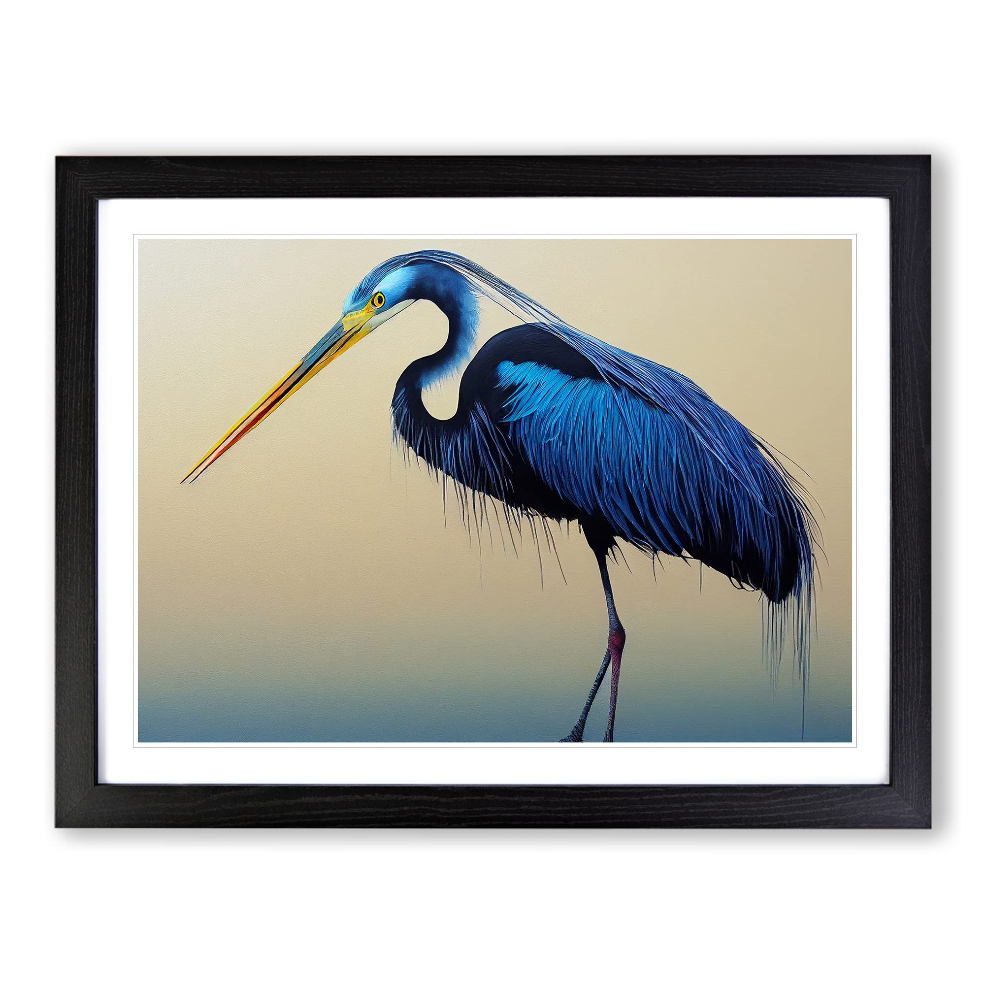 Magnetic Heron Bird Framed Print | A4 Black Framed Wall Art | Ready to Hang | Modern Animal Picture | Living Room Bedroom Lounge Office