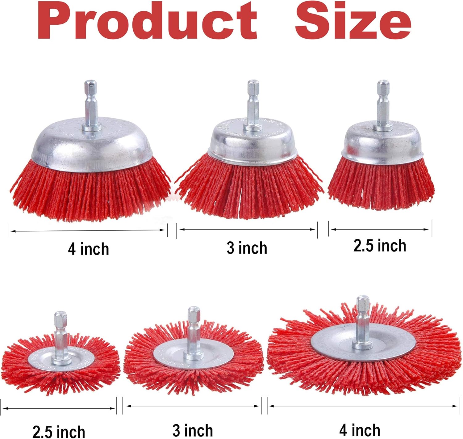 Rocaris 10 Pack Nylon Filament Abrasive Wire Brush Wheel & Cup Brush Set with 1/4 Inch Hex Shank, for Removal of Rust/Corrosion/Paint - Reduced Wire Breakage: Home Improvement