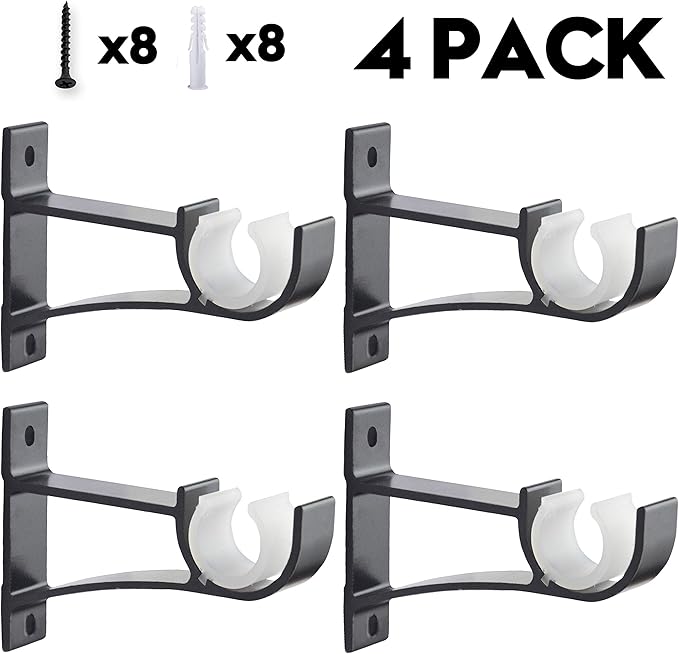 AddGrace 4 Pack Single Curtain Rod Brackets for Drapery Rod Aluminum Alloy Heavy Duty Curtain