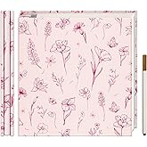 Vienrose Self Adhesive Photo Album for 4X6 8X10 Pictures, Linen Cover Scrapbook Pink Flower Printed Memory Book, 40 Blank Pages with A Metallic Pen for Baby Family Graduation Wedding Memories