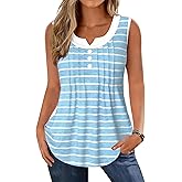 Summer Tops for Women 2026 Trendy Pleated Front Striped Tank Top Curved Hem Flowy Sleeveless Shirts