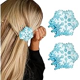 2Pcs Christmas Hair Claw Clips for Thick Hair And Thin Hair Winter Snowflake Hair Clips Blue Glitter Xmas Hair Barrettes Acrylic New Year Hair Accessories Cute Snowflake Shark Clip for Women
