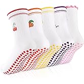 GIAG.IO Cute Pilates Socks with Grips for Women Non-slip Grippy Yoga Sock Crew Size 7-9 for Barre Ballet Barefoot Workout