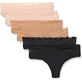 Amazon Essentials Women's Peached Microfiber with Lace Trim Thong, Pack of 6