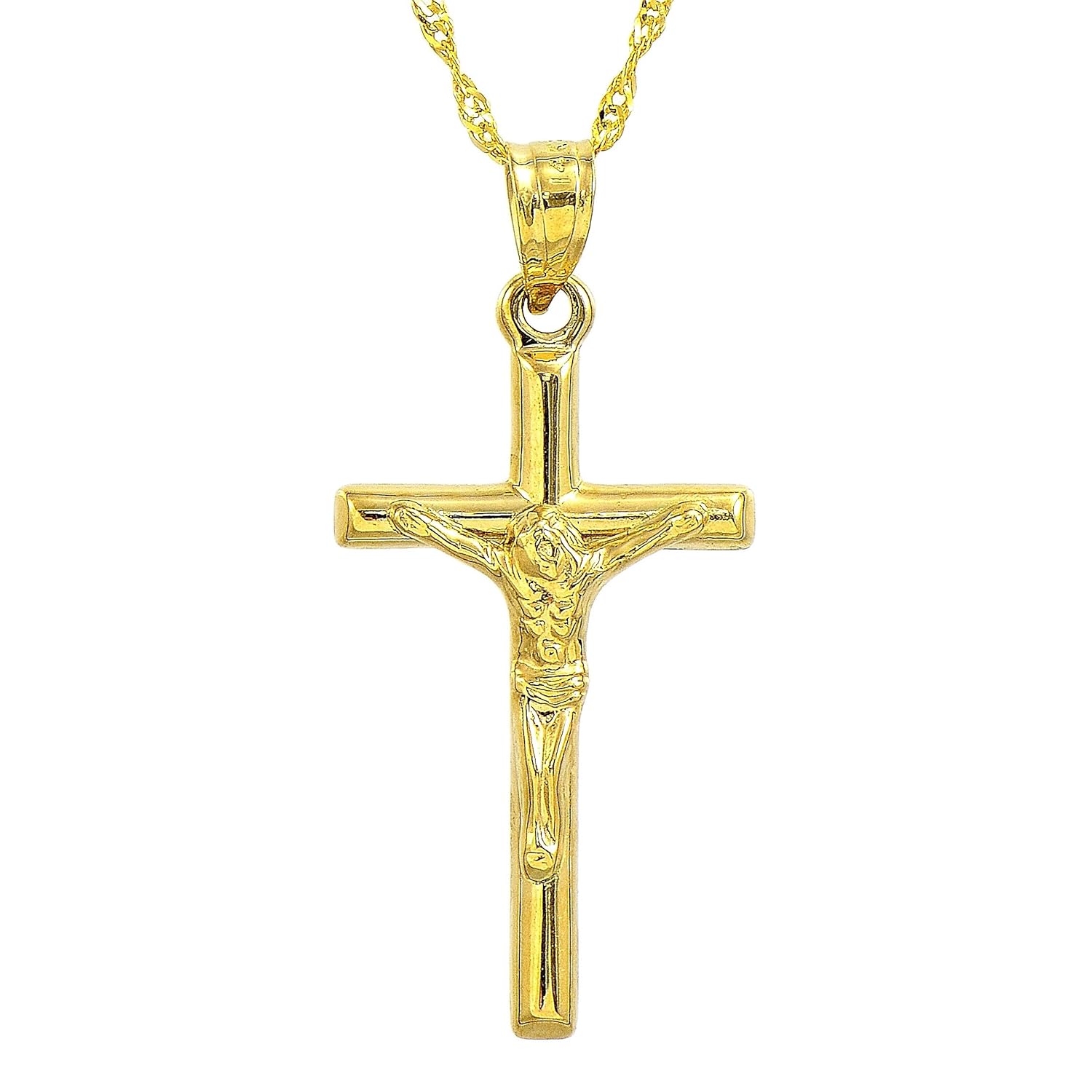 14k Yellow Gold Jesus Crucifix Cross Pendant Necklace