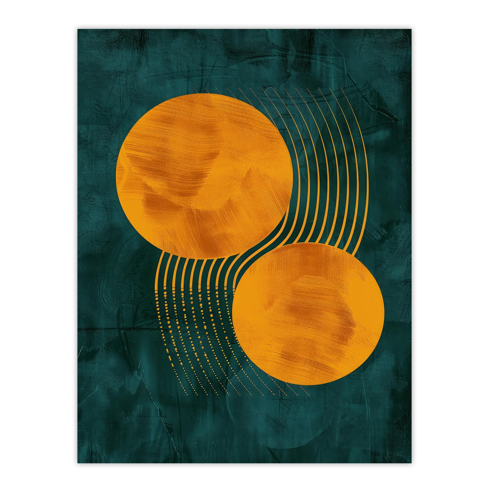 Artery8 Abstract Yellow Copper Circles Lines Painting For Living Room Extra Large XL Wall Art Poster Print
