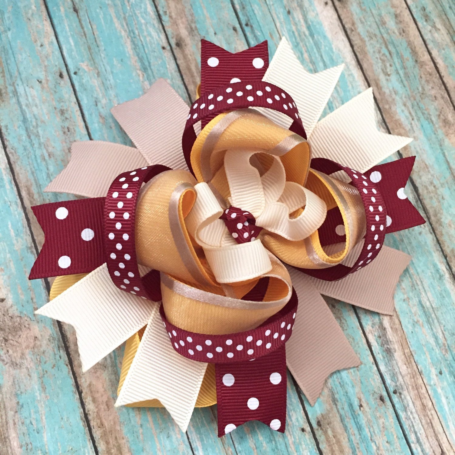 Amazon Com Yellow Gold Maroon Burgundy Ivory Tan Khaki Hair Bow