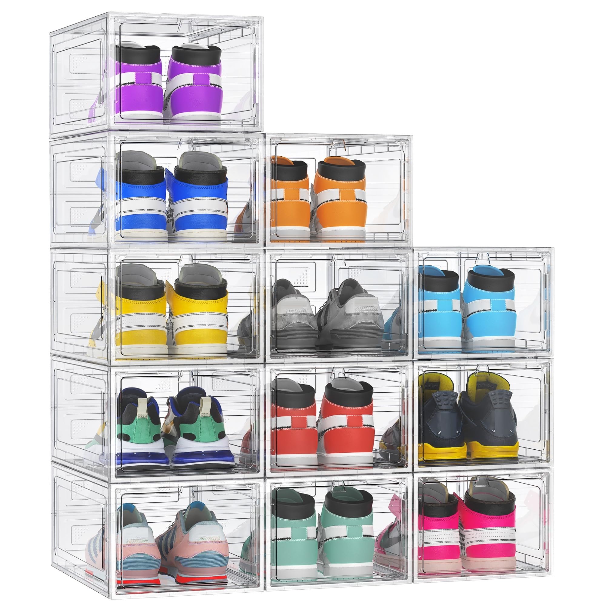 Photo 1 of *MISSING PARTS**
Kjfeoiye 12 Pack Hard Sturdy Thickened Rigid XX Large Shoe Storage Organizer for Closet, Clear Stackable Sneaker Shoe Boxes Rack Containers Display Case Bins with Lids, White