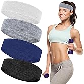 EYBDYB 4 Pack Sweatbands for Men & Women – Soft & Absorbent Cotton Terry Headbands for Sports, Gym, Running, Basketball, and Workouts