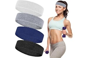 EYBDYB 4 Pack Sweatbands for Men & Women – Soft & Absorbent Cotton Terry Headbands for Sports, Gym, Running, Basketball, and Workouts