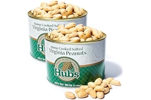 HUBBARD PEANUT COMPANY Hubs Peanuts Premium Salted Virginia Nuts - Irresistible Crunch & Flavored Nuts - Non-GMO, Gluten Free - XXL Peanuts from Top 1% Crop - Reusable Tin - Perfect Snack for Any Occasion - 2 x 40oz Cans