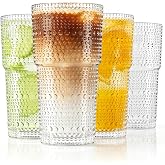 KEMORELA Hobnail Drinking Glasses Set of 4,20oz Clear Highball Glasses Cup | Stackable,Reusable , Dishwasher-Safe,Thick heavy glasses, non-slip,glasses set for Cocktail, Beer, Water &amp; Beverages