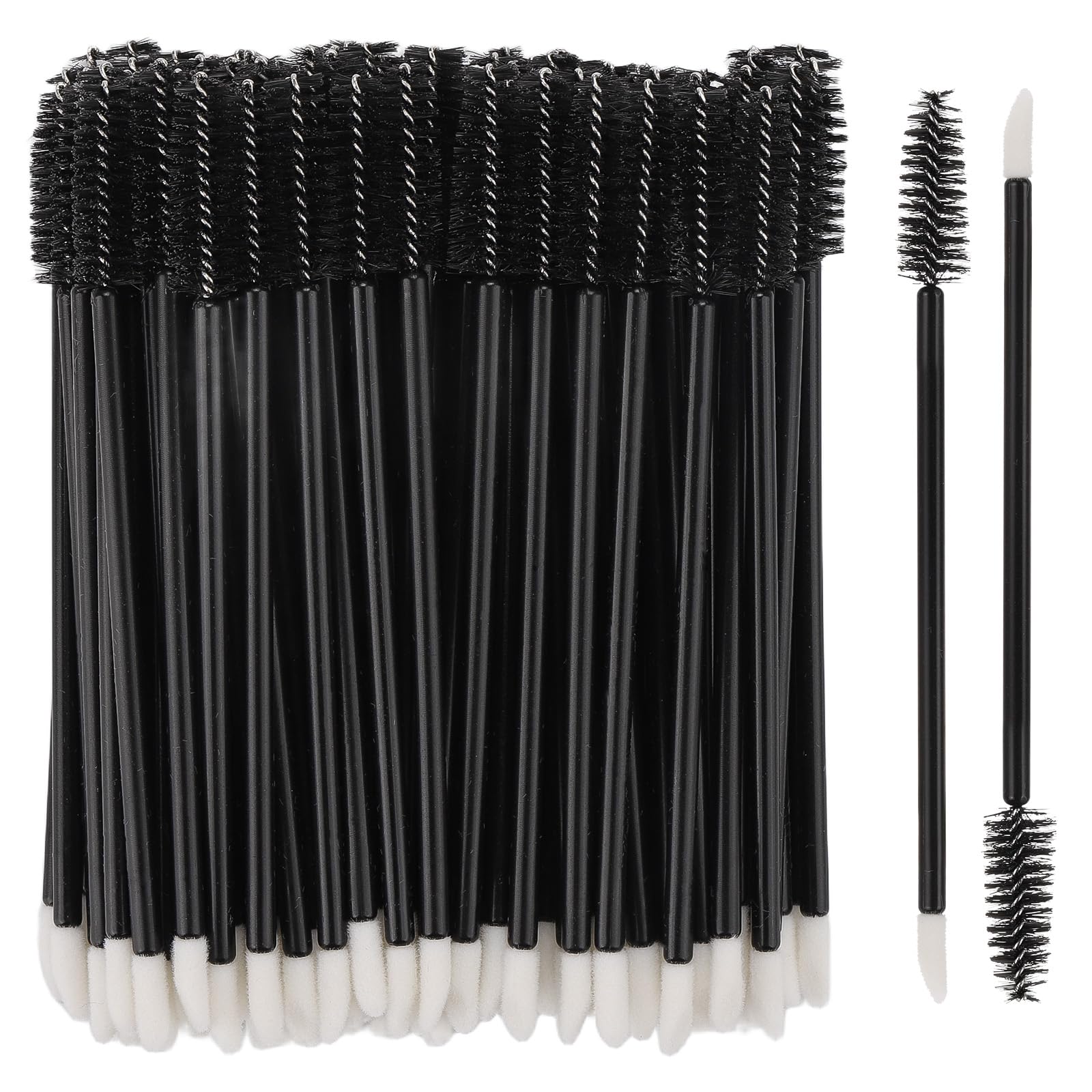 Photo 1 of 100 Pcs Disposable Mascara Wands Dual Ended Eyelash Brush Lip Brush, Lipstick Applicator Eyebrow Spoolies for Eyelash Extensions, Portable Makeup Brush for Eyebrow, Lip - Black