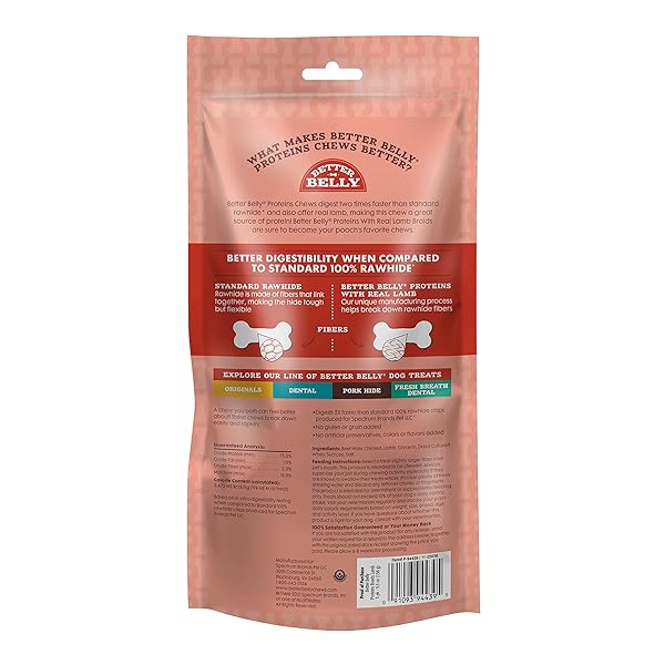 BETTER BELLY HIGHLY DIGESTIBLE RAWHIDE BRAIDS CHEWS, LAMB, TREAT YOUR DOG TO A CHEW WITH NO ARTIFICIAL COLORS OR FLAVORS, 3 COUNT