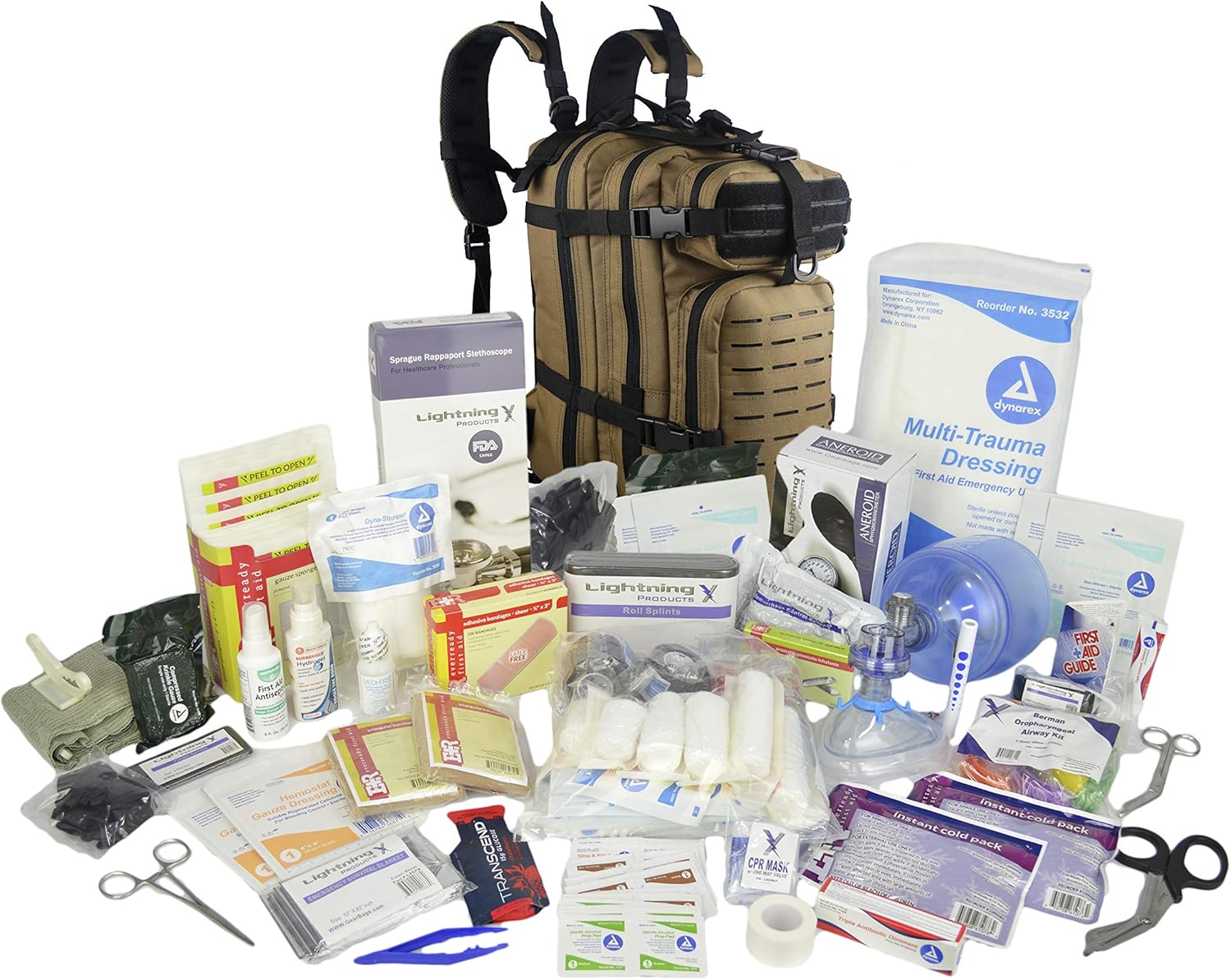 Lightning X Stocked EMS/EMT Trauma & Bleeding First Aid Responder Medical Backpack + Kit - Black: Health & Personal Care