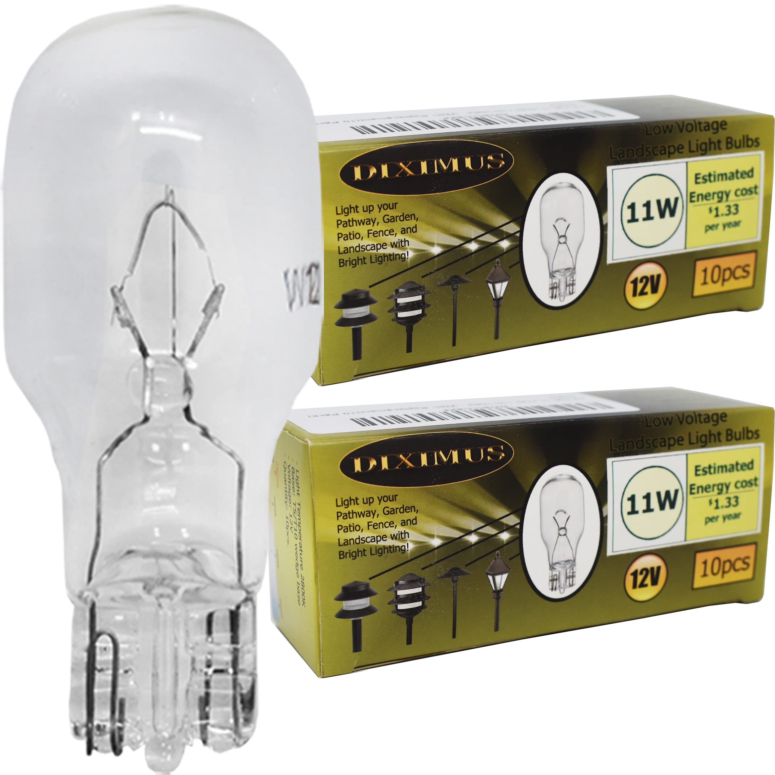 Photo 1 of Landscape Low Voltage - Pack 20-12 Volt 11W - T5 Wedge Bulbs - Compatible with Malibu Lights - Garden - Deck Light Bulbs - Yard Bulbs (Clear, 20)