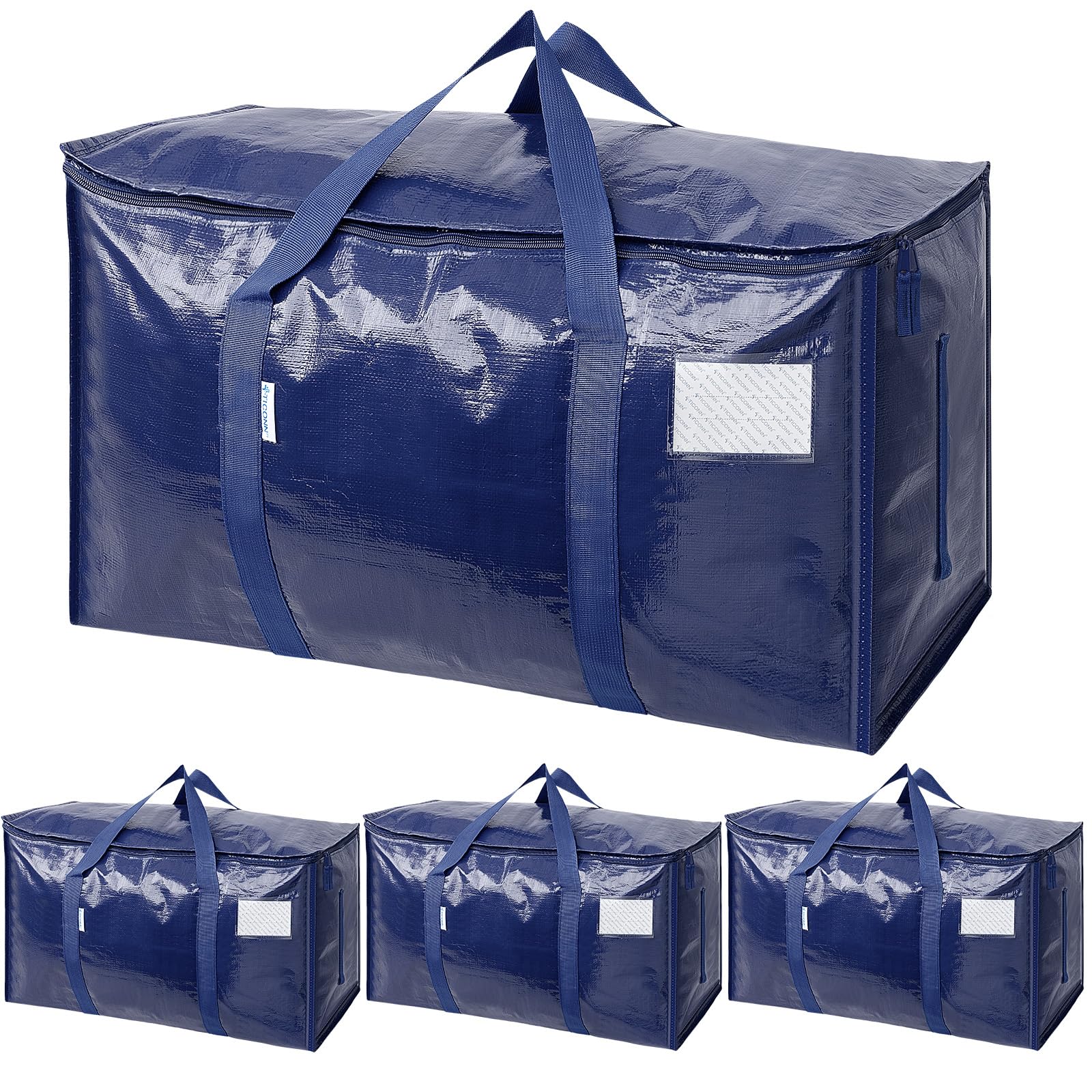 TICONN 4 Pack Extra Large Moving Bags with Zippers & Carrying Handles, Heavy-Duty Storage Tote Moving Boxes for Space Saving (4 Pack, Navy) Image TICONN 4 Pack Extra Large Moving Bags with Zippers & Carrying Handles, Heavy-Duty Storage Tote Moving Boxes for Space Saving (4 Pack, Navy) Image