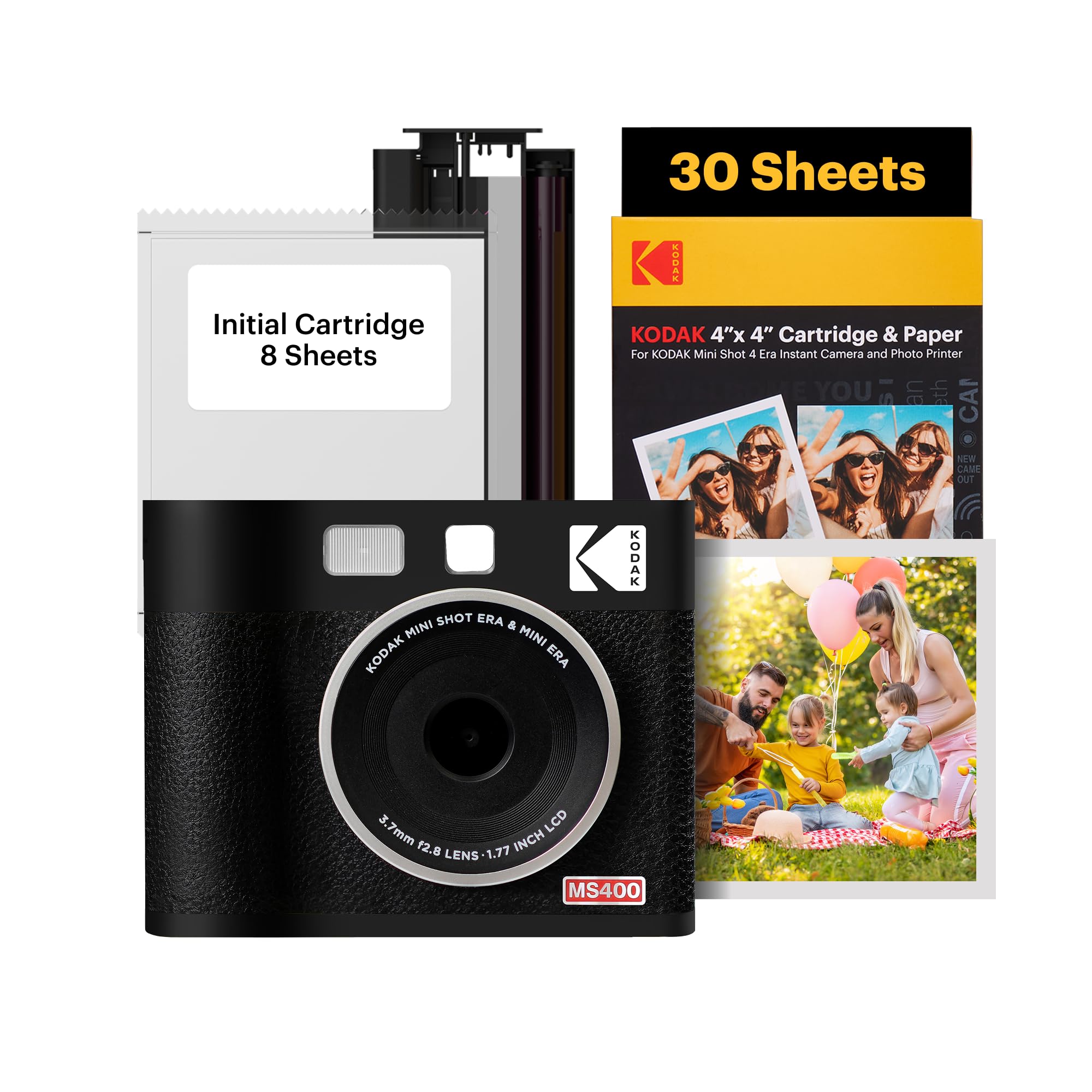 KODAK Mini Shot 4 ERA 4PASS 2-in-1 Instant Camera and Photo Printer Bundle (4x4 inches) (Black, 70 Sheets)
