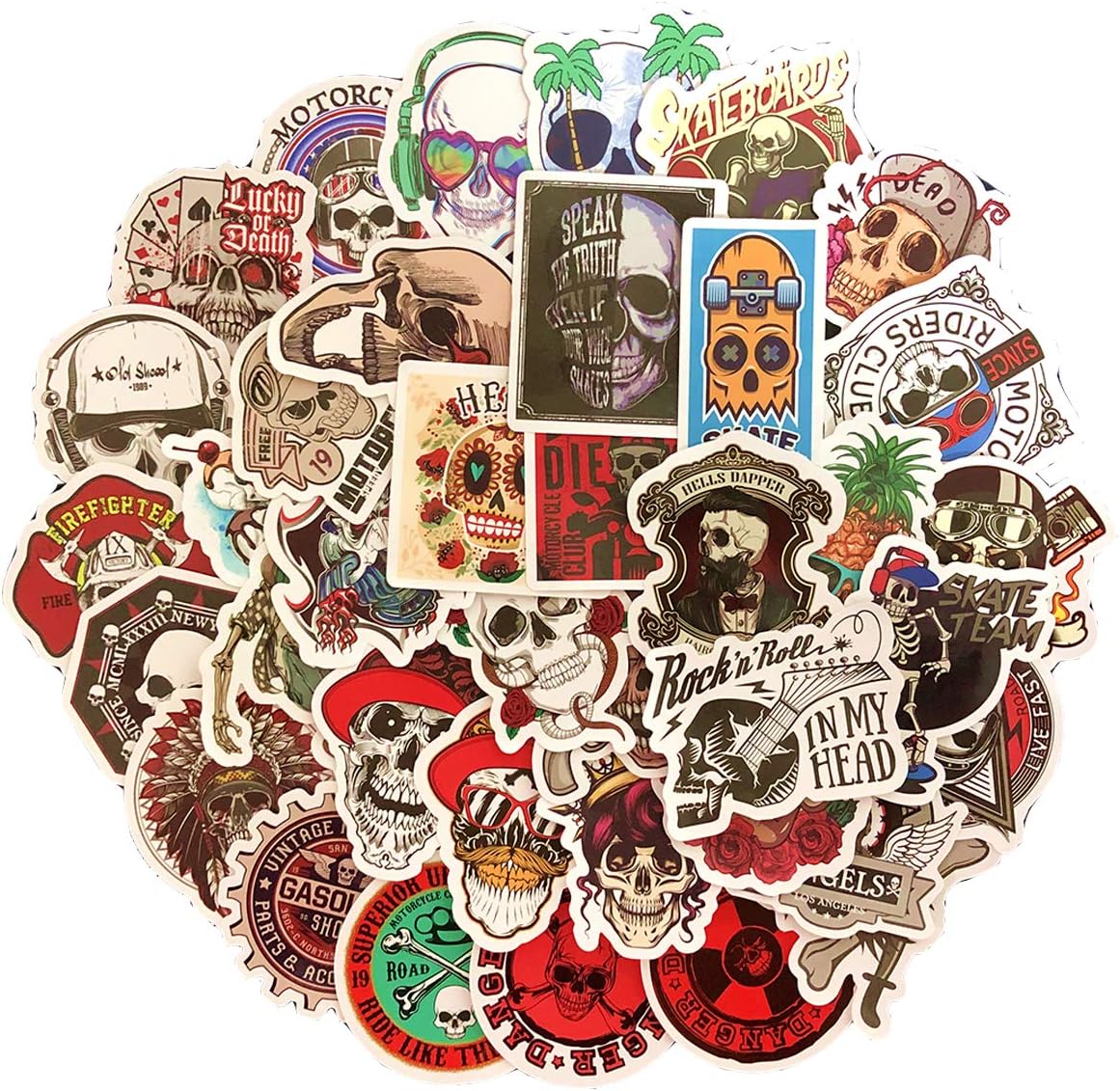 Linzze Stickers 50-Pcs Pack Waterproof Vinyl Bumper Decals Perfect Graffiti for Laptop Car Skateboard Water Bottle Travel Case Guitar Luggage Motorbikes (Skull Style)