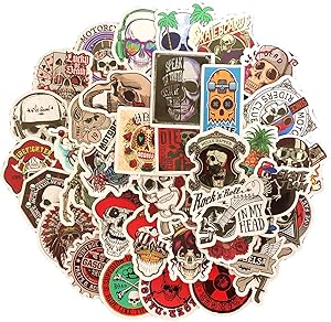 Linzze Stickers 50-Pcs Pack Waterproof Vinyl Bumper Decals Perfect Graffiti for Laptop Car Skateboard Water Bottle Travel Case Guitar Luggage Motorbikes (Skull Style)