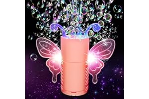 Ivtivfu Butterfly Fireworks Bubble Machine (13 Holes, Pink, Rechargeable), Automatic Bubble Machine for Toddlers 1-3, Kids Bubble Machine with Lights and Closeable Music for Parties, Wedding