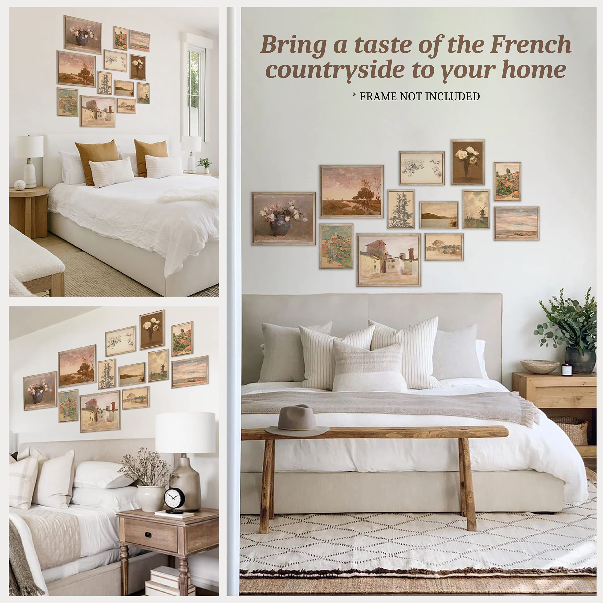 97 Decor Vintage Farmhouse Wall Art - French Country, Cottagecore Gallery Prints, Light Unframed Wall Decor for Bedroom