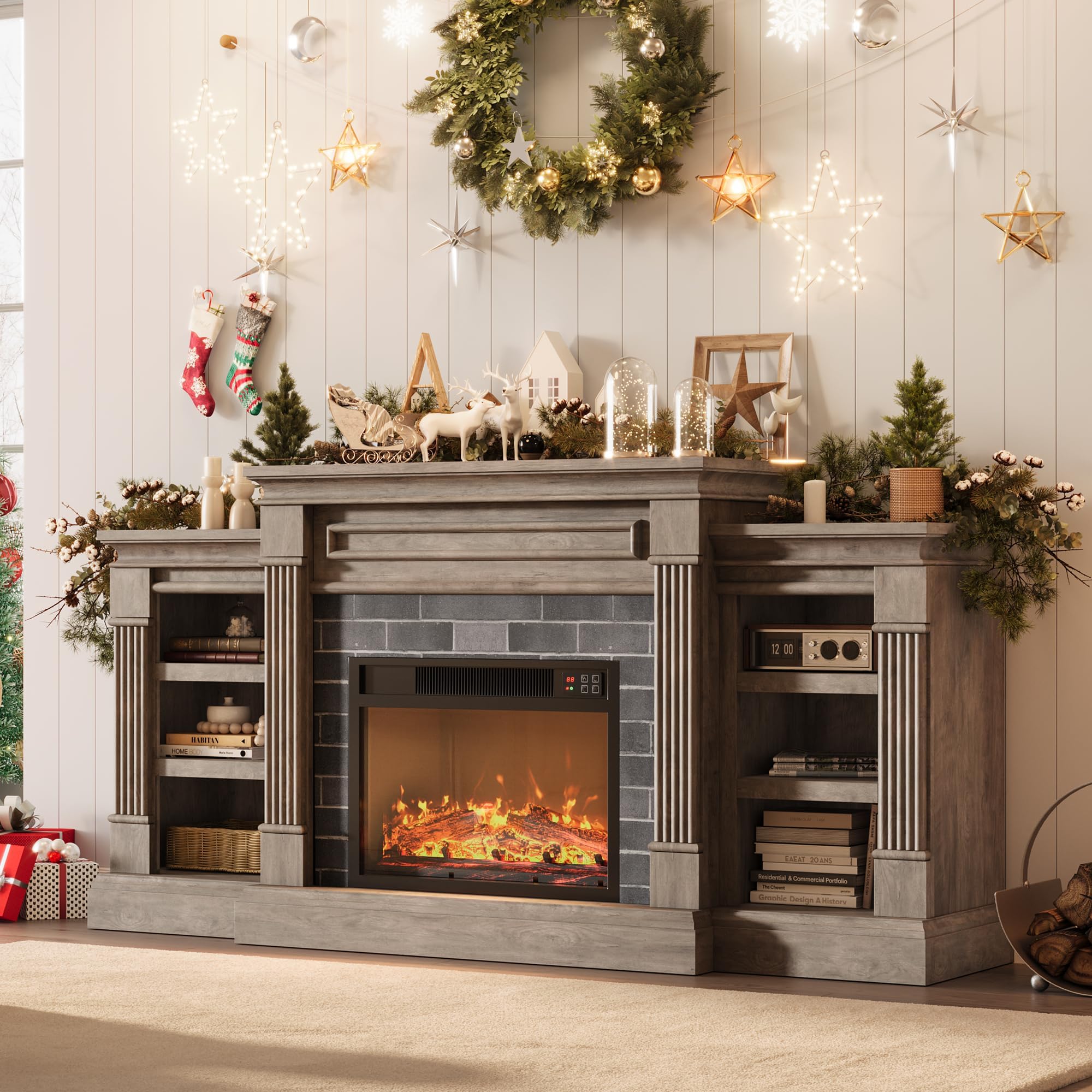 Photo 1 of ***********INCOMPLETE ITEM, THIS IS ONLY THE FIREPLACE UNIT OF THIS ITEM**************
IDEALHOUSE 71 Inch Electric Fireplace with Matal, Fireplace TV Stand for TV Up to 80", Entertainment Center with Storage, Realistic Stacked Stone Surround with Remote C