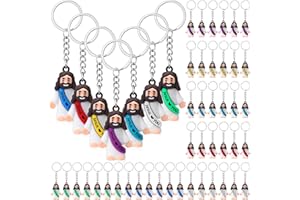 Sumind 48 Pcs Jesus Toys Figurine Christian Keychain Jesus Doll Religious Keychain Bulk Classic Christian Rings for Christ(Multicolor,White Jesus Loves You)