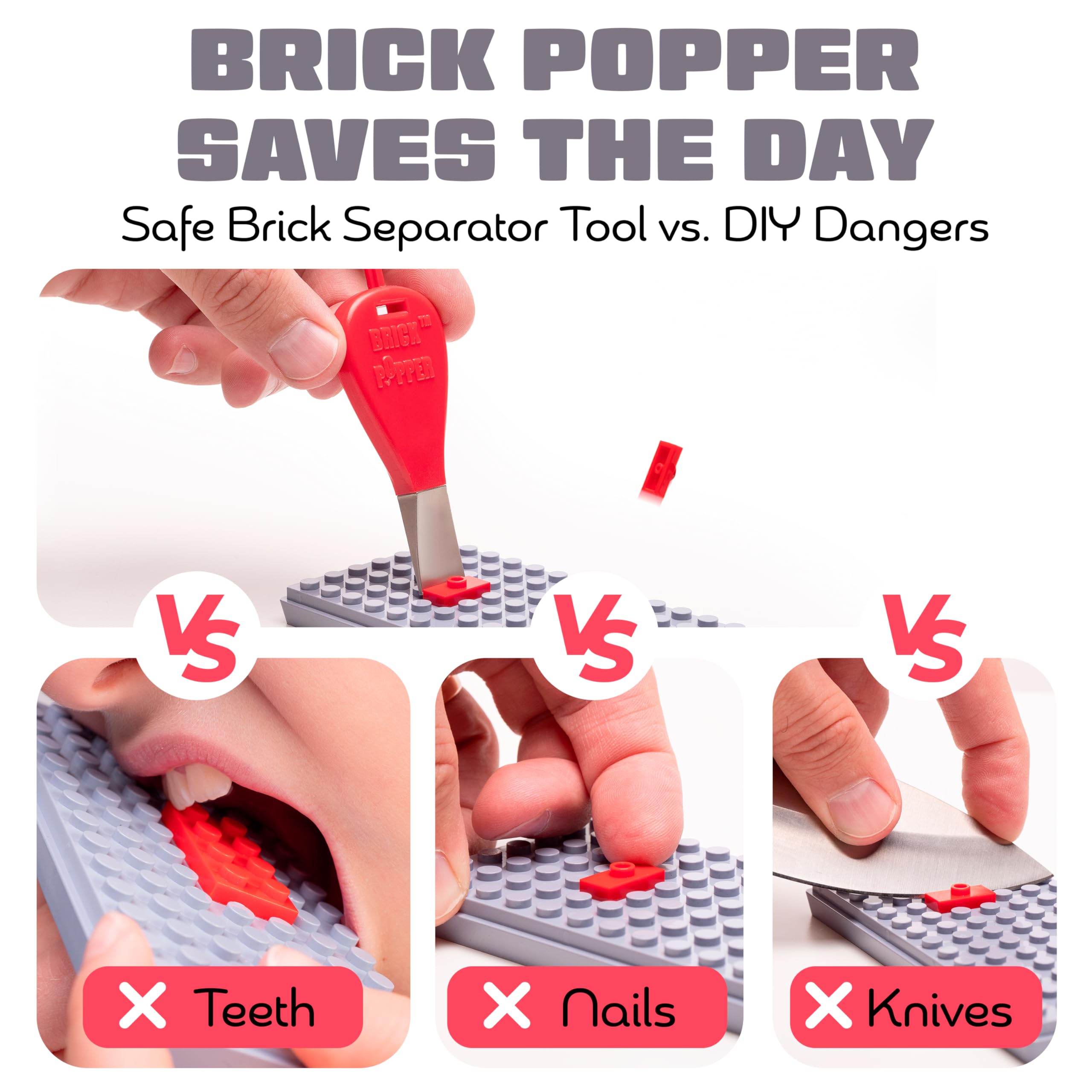 Brick Popper - World's Fastest Separator Tool - Efficient Remover for Kids and Adults - Perfect for Ages 6 and Up - Essential Tool (Red)