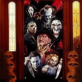 Halloween Scary Door Cover - Classic Horror Movie Character Banner for Party Photo Background - Creepy Killer Decorations for Front Door, Indoor Porch Decor