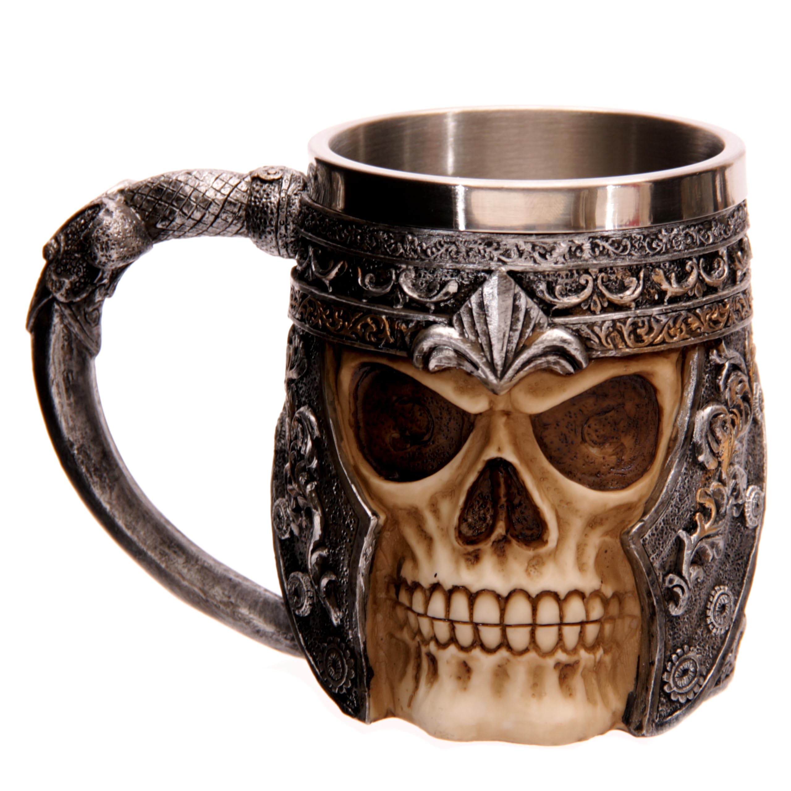 Puckator Dark Legends Skull Warrior Tankard - Pint Glass - Viking Goblet - Fantasy Home Decoration - Beer Mugs - Viking Cup - Cool Glasses for Drinking - Tankers for Men - Resin